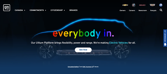 Screenshot of the GM website showing the letters for everybody in rainbow colours