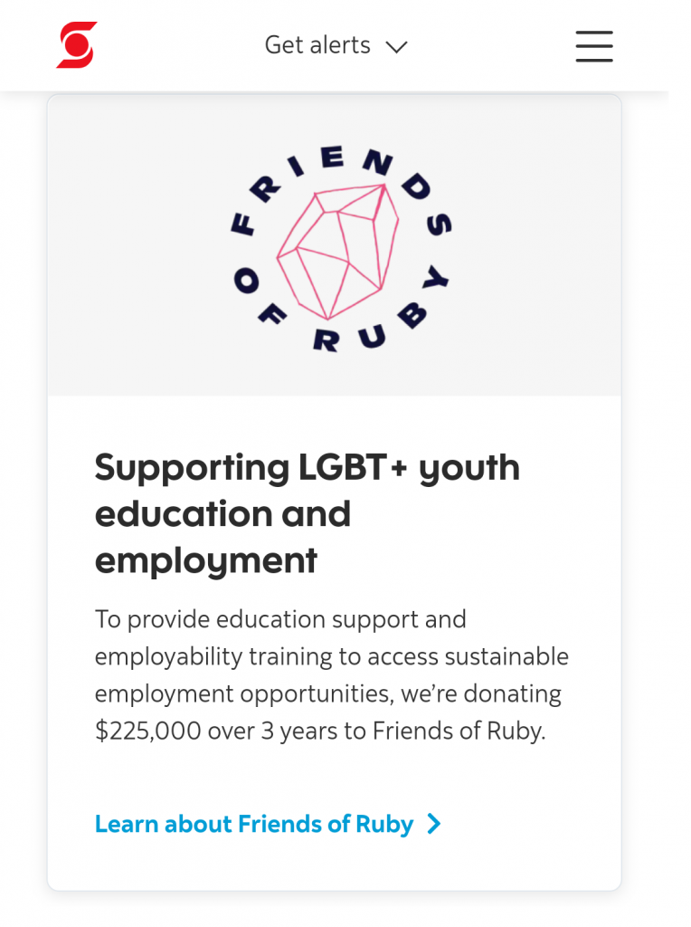 screenshot of the Scotiabank website sharing info on the organization Friends of Ruby